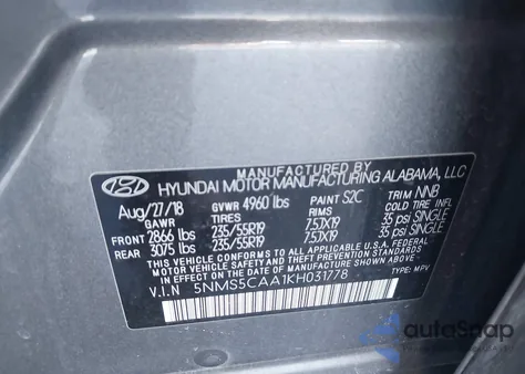 2019 Hyundai Santa Fe Limited 2.0T from USA, damaged, VIN 5NMS5CAA1KH031778